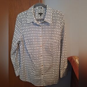 Talbots Women's Long Sleeved Button Down White And Blue Shirt Size 16W
